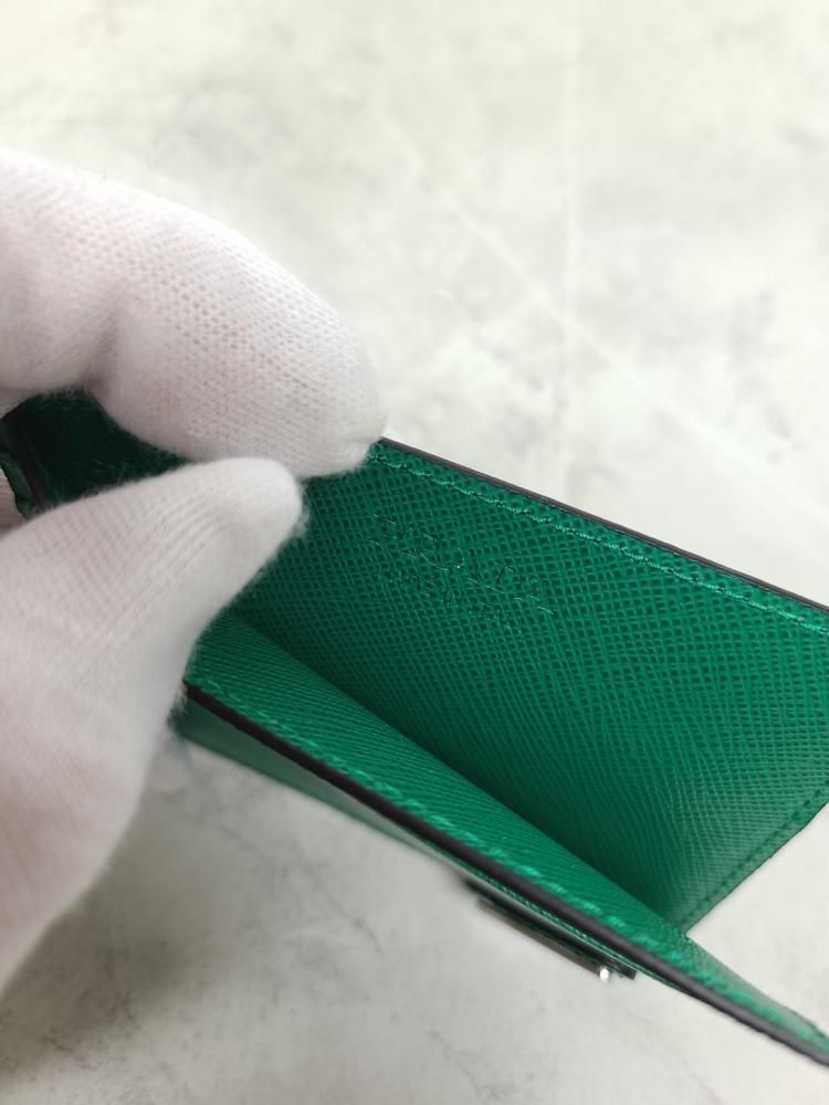 Prada Saffiano Triangle Logo Card Case in Mango Green Prada Saffiano Triangle Logo Card Case in Mango Green