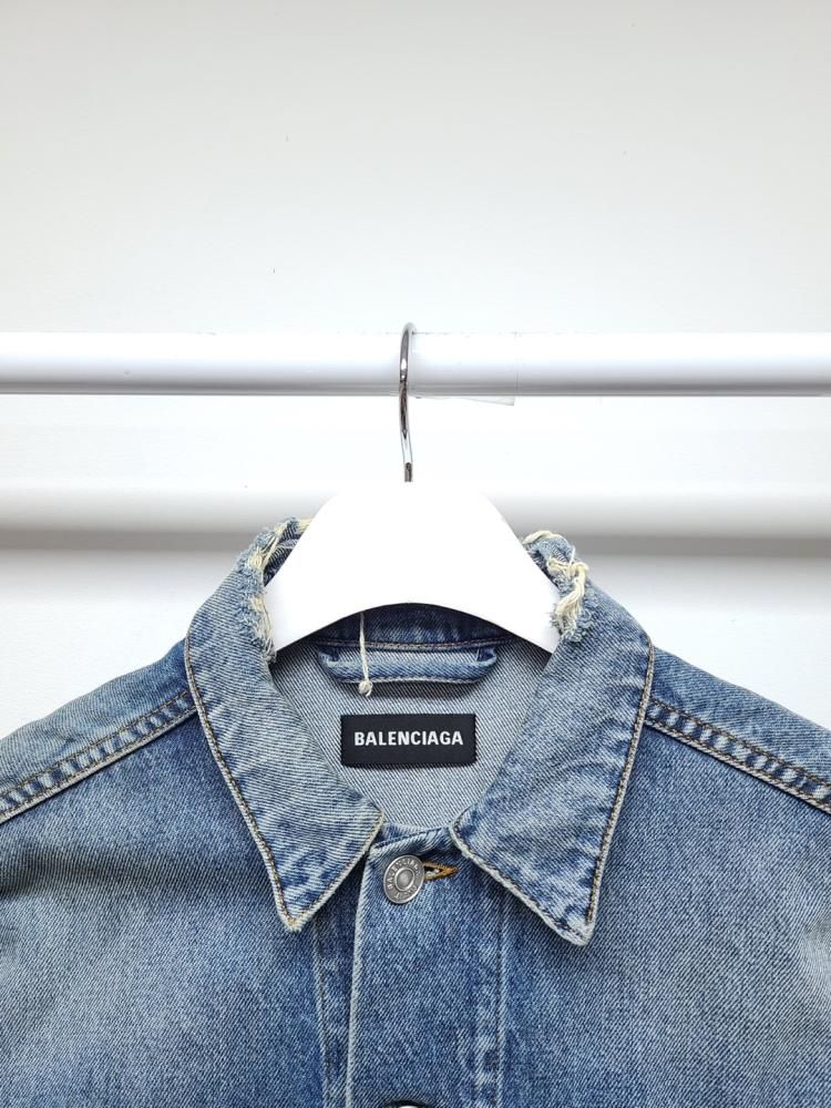 Balenciaga Washed Denim Jacket in Blue Green with BB Logo 46 Balenciaga Washed Denim Jacket in Blue Green with BB Logo 46