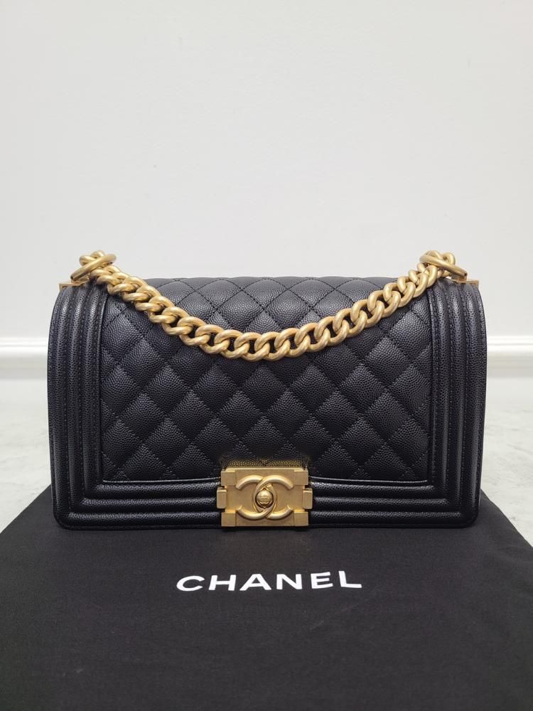 CHANEL Black Gold Boy Bag Medium Chip 87979242 | eBay