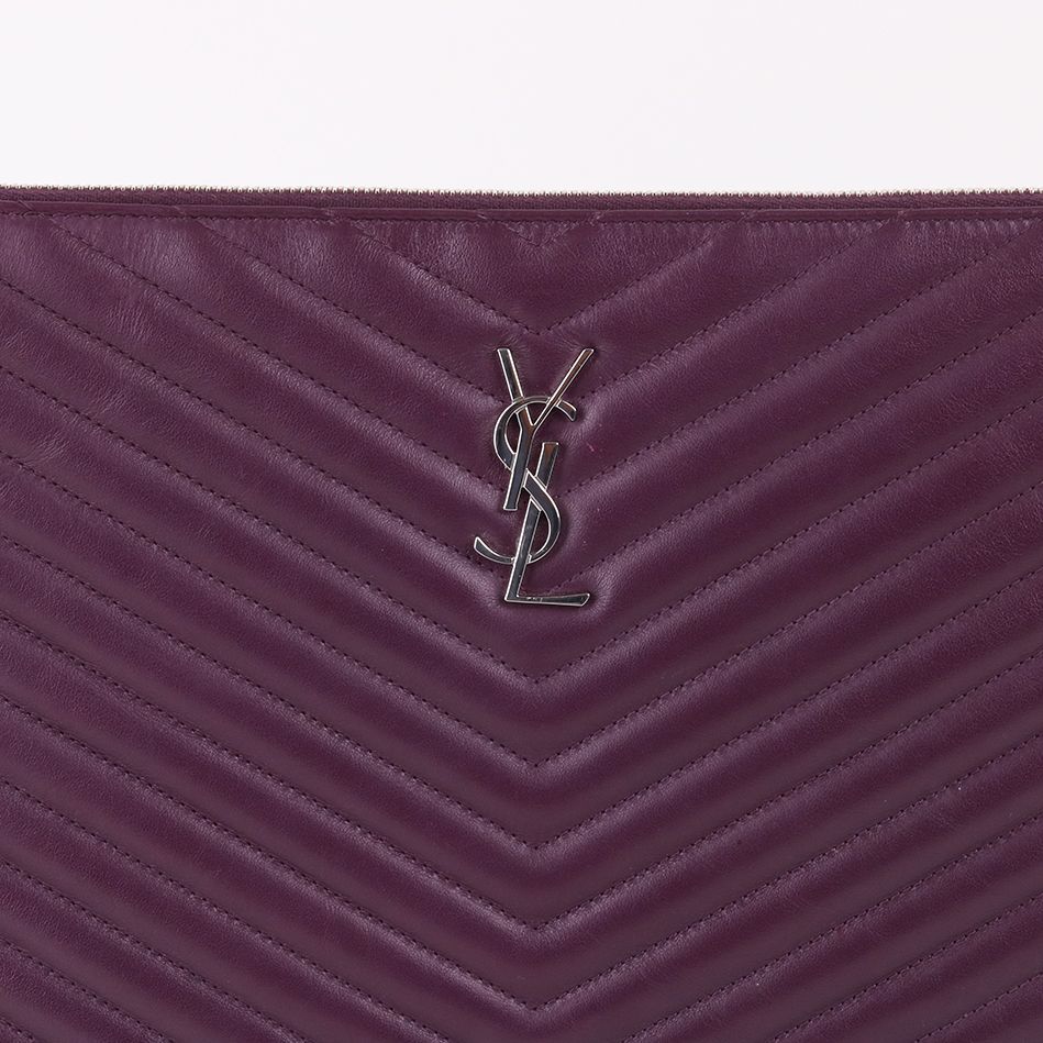 Saint Laurent YSL Silver-Toned Purple Large Clutch 440222