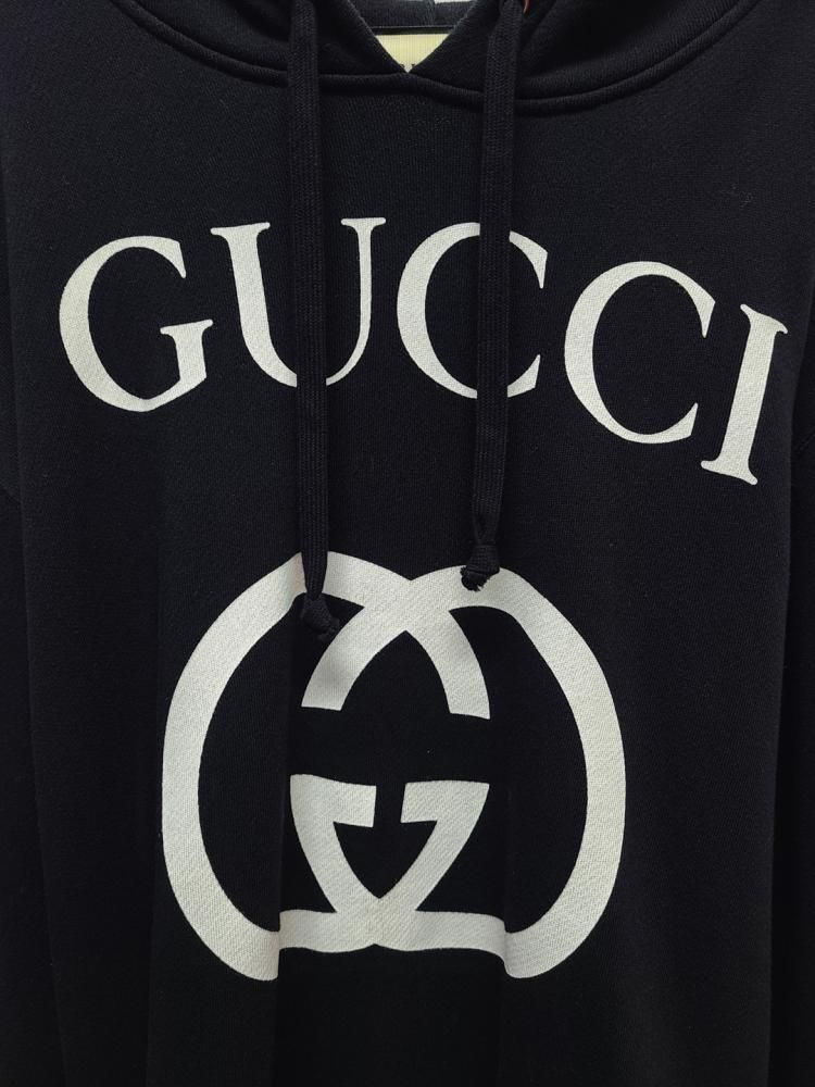 Gucci Black GG Interlocking Big Logo Printed Hoodie - XL SKU Gucci Black GG Interlocking Big Logo Printed Hoodie - XL SKU