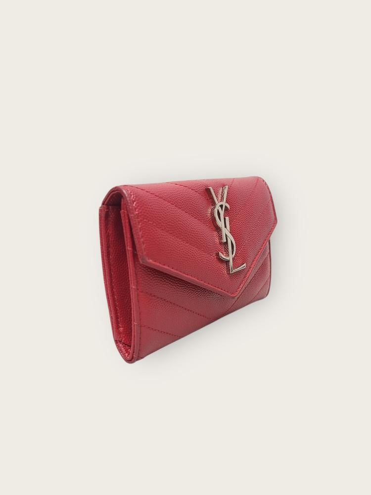 Saint Laurent Red Monogram Silver-Tone Matelassé Small