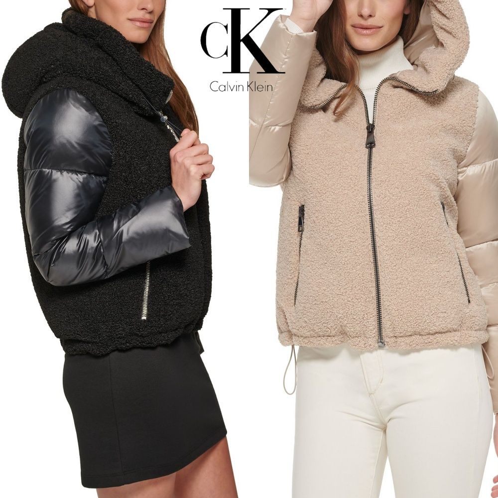 캘빈클라인-켈빈 클라인 (CALVIN KLEIN) Hooded Mixed-Media Puffer Coat 12459436 여자 양털  세르파 패딩 후드 자켓 | 트렌비
