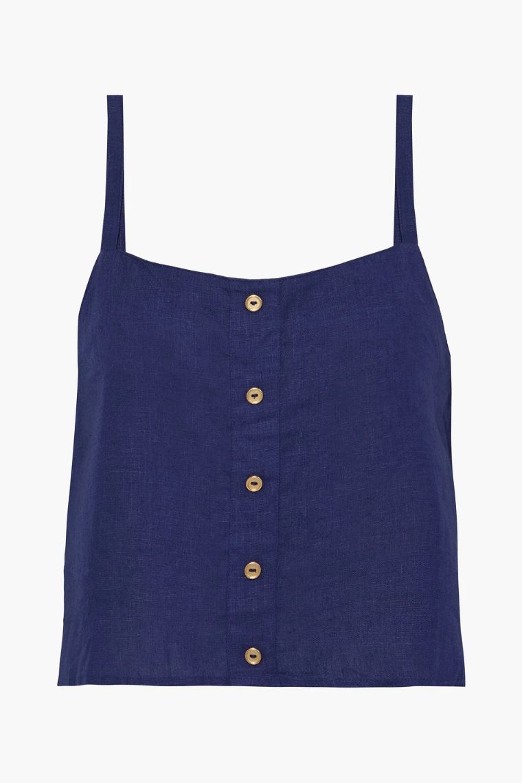 오니아 Bree cropped button embellished linen top 22250442026390143