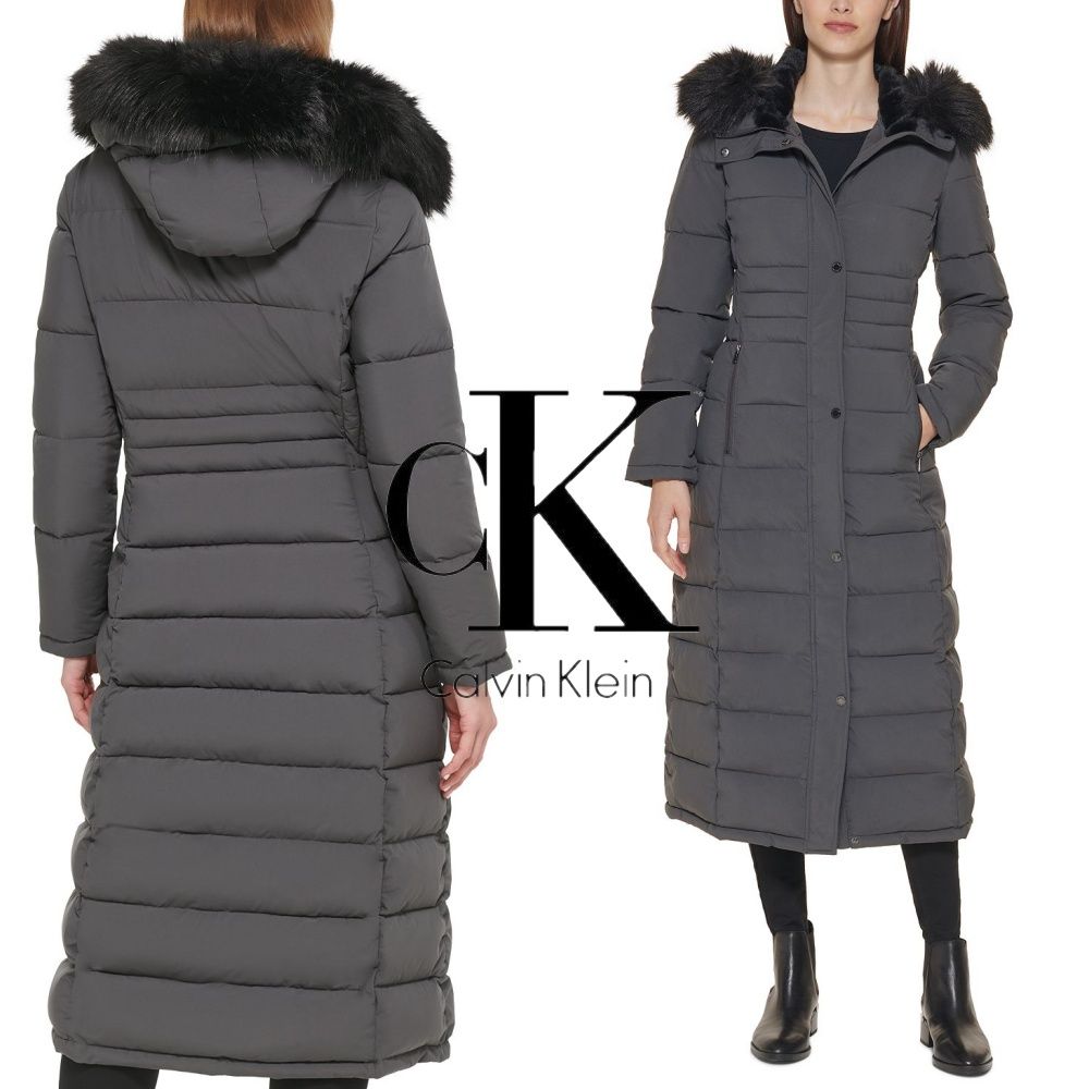 캘빈클라인-켈빈 클라인 (Calvin Klein) Faux-Fur-Trim Hooded 12459488 여자 인조 모피 퍼 후드 롱 패딩  파카 자켓 | 트렌비