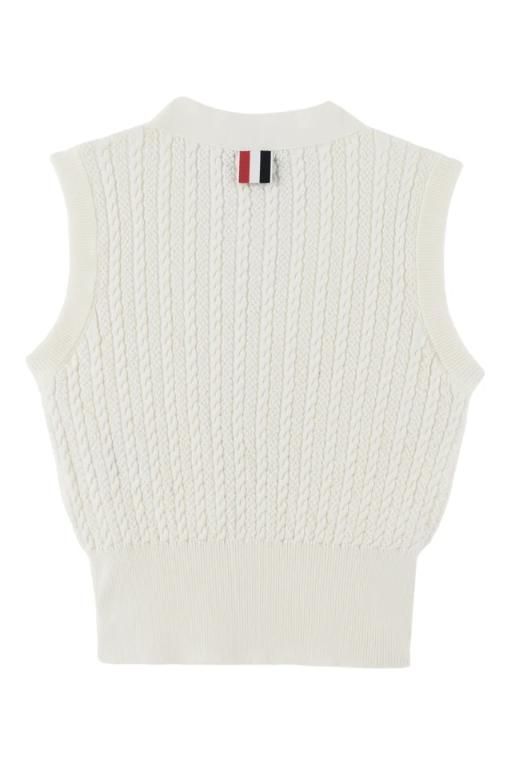 톰브라운(Thom Browne) | 톰브라운 키즈 화이트 브이넥 베스트 231381M718004 | 트렌비
