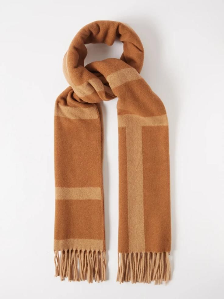 Toteme - Monogram Wool and Cashmere Scarf in Dark Beige 213894808