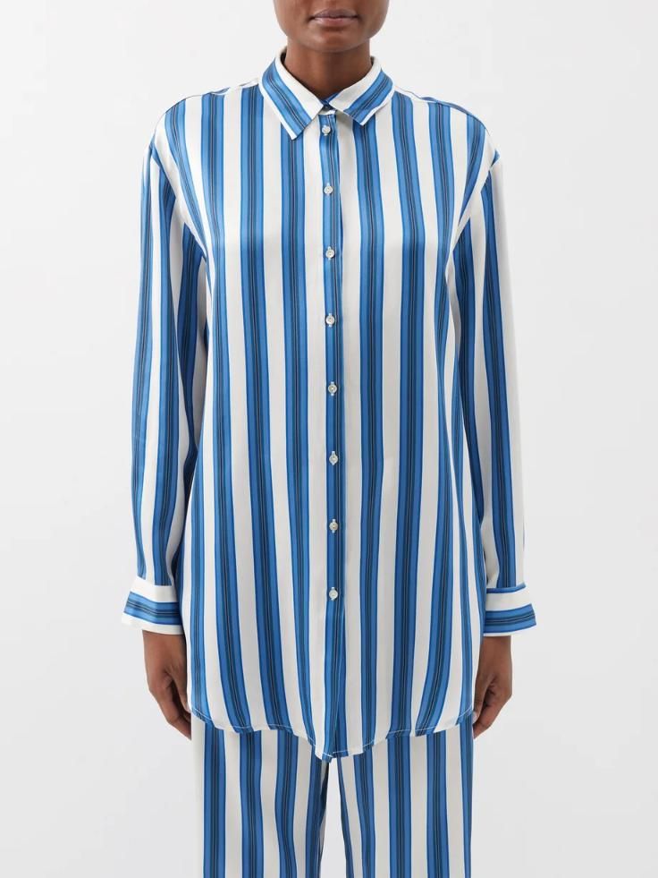 Other Brand Asceno London striped silk pyjama shirt Blue TRENBE