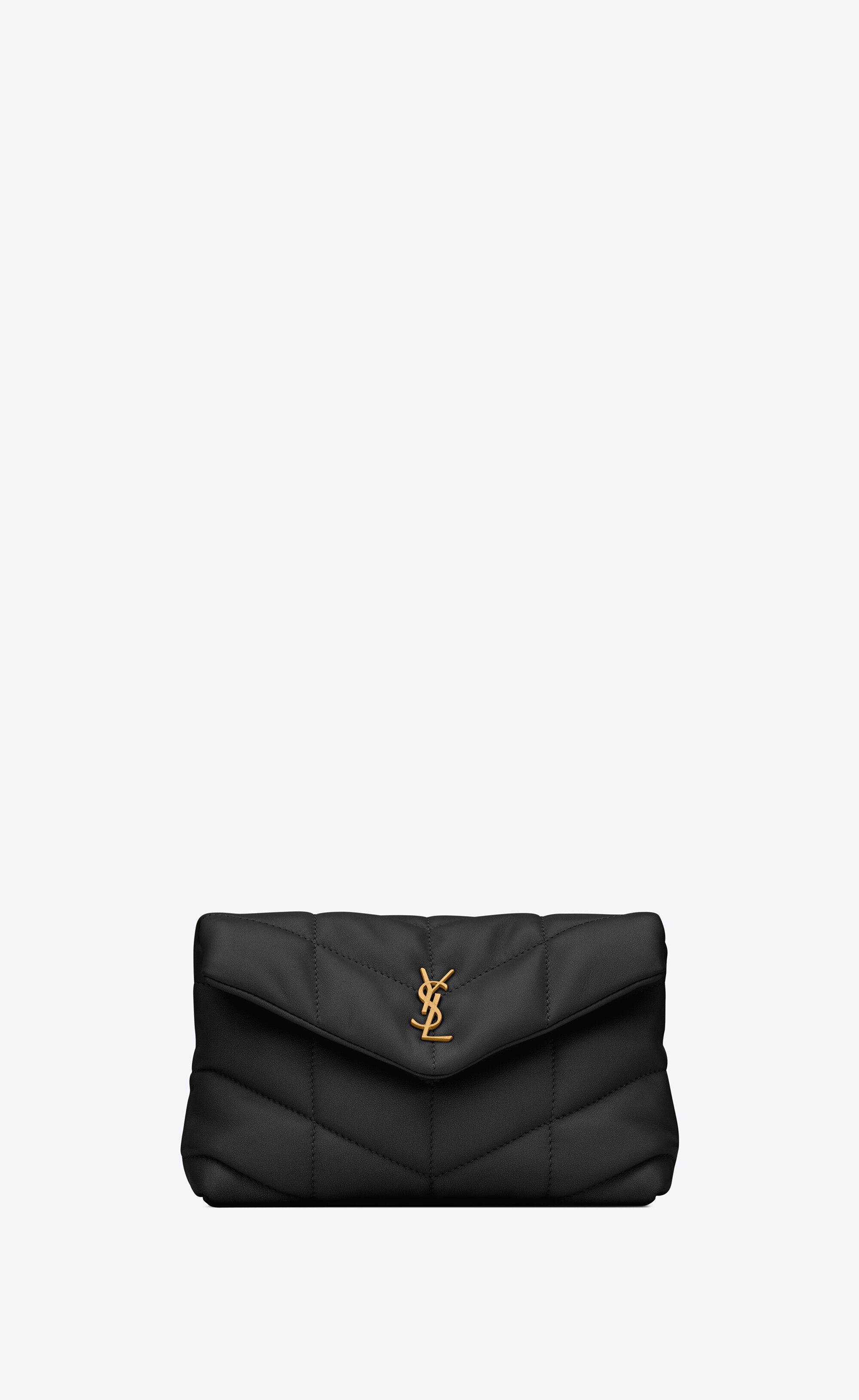 생로랑 YSL 푸퍼 스몰 파우치 퀼트 램스킨 클러치 백 블랙 6508801EL071000