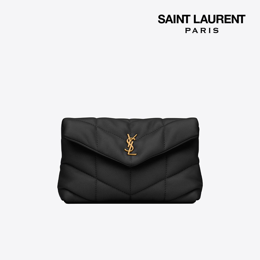 생로랑 YSL 푸퍼 스몰 파우치 퀼트 램스킨 클러치 백 블랙 6508801EL071000