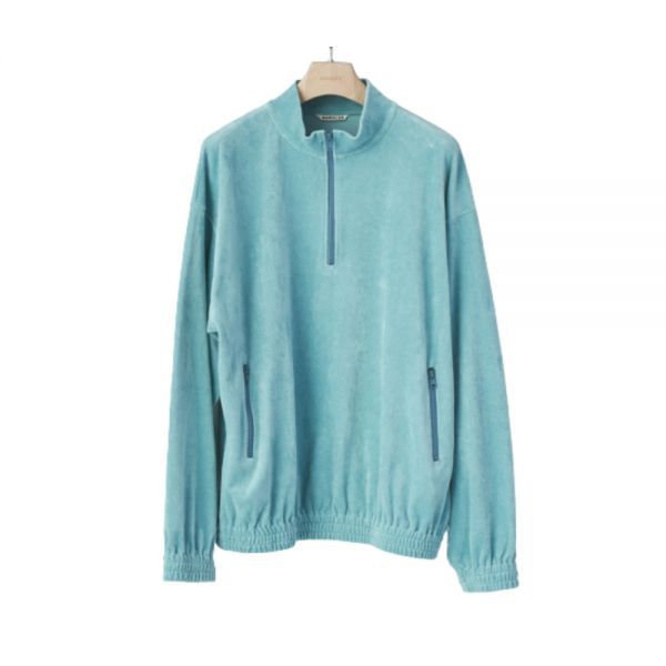 AURALEE 오라리 ORGANIC COTTON VELOUR HALF ZIP BLOUSON (A22SP01CV LTBLU) (오가닉  코튼 벨로아 하프 집 블루종)