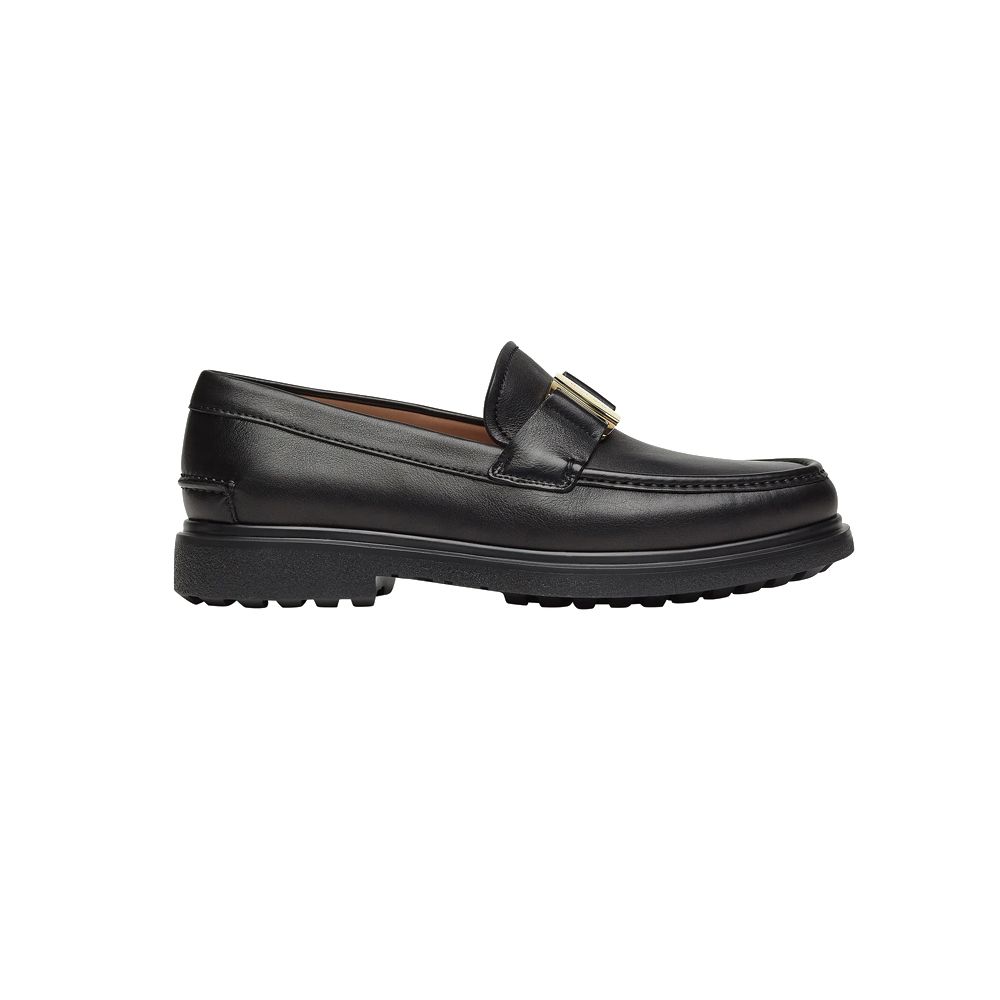Salvatore Ferragamo PLANO Gold Buckle Loafers Black 0741628  display picture 2