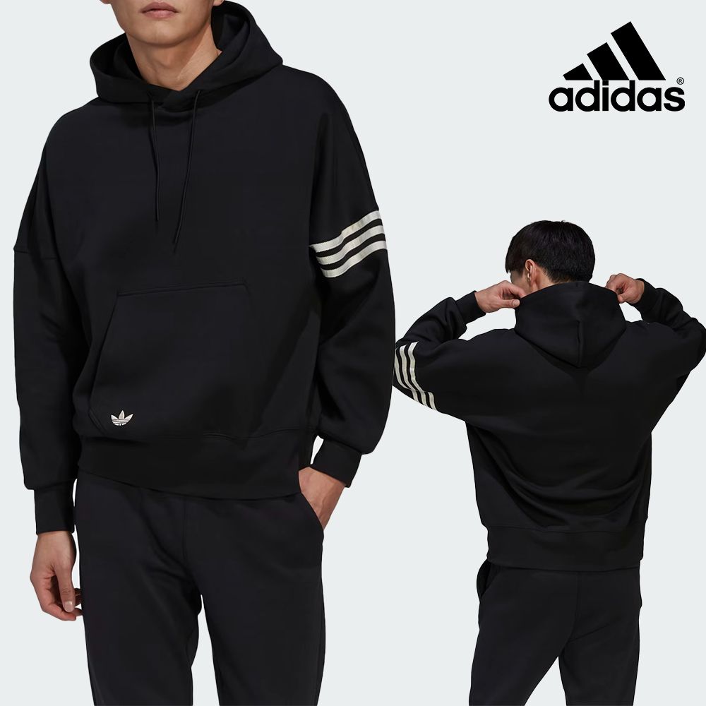 아디다스 뉴클래식 명품 삼선 롱슬리브 탑 후드티셔츠 블랙