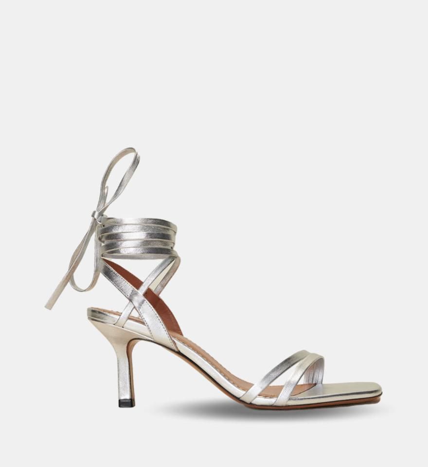 122FAYNASILVER Silver leather strappy heels - Pumps & Sandals - Maje.com