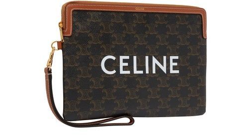 셀린느Small pouch with strap in Triomphe canvas with Celine print  CELINE