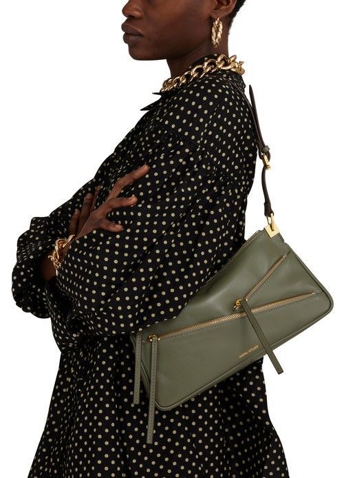 마누아틀리에Three zipped baguette shoulder bag putty_green MANU ATELIER