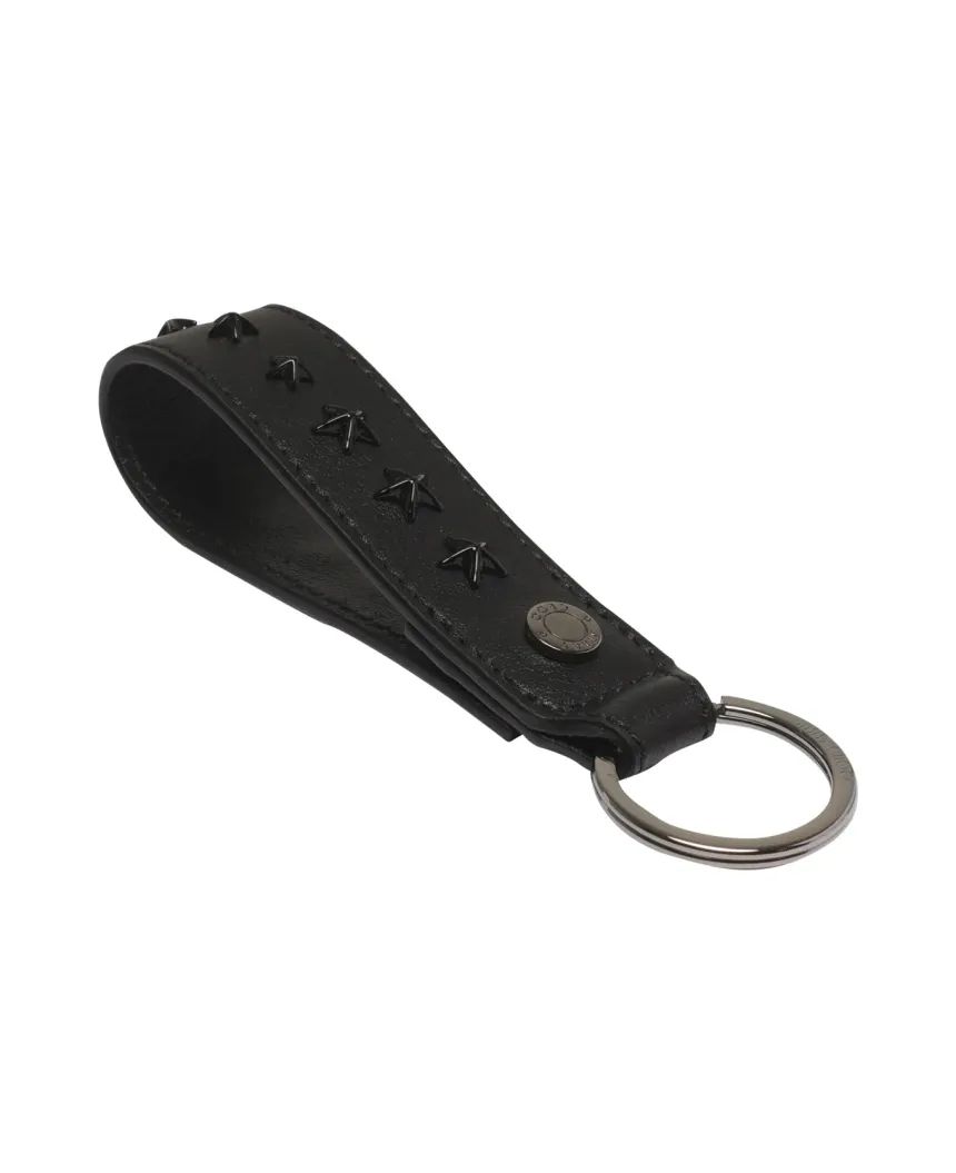 leather key ring with stars - Black