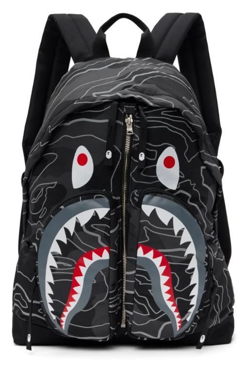 BAPE: Green Layered Line Camo Shark Backpack