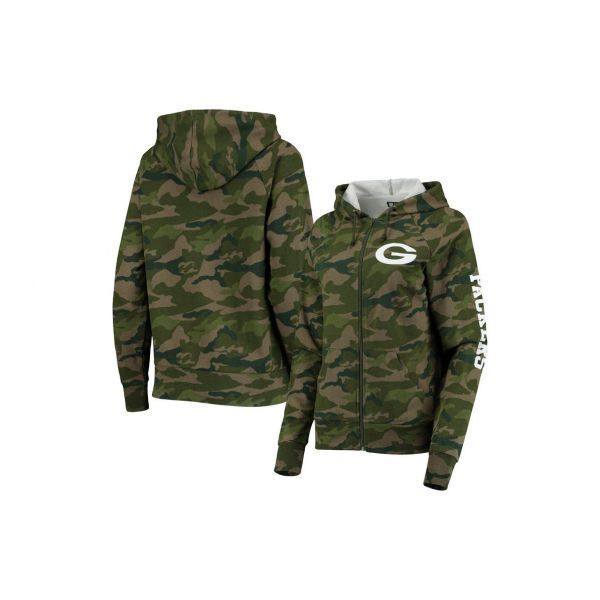 Green Bay Packers New Era Women's Camo Full-Zip Hoodie - Black