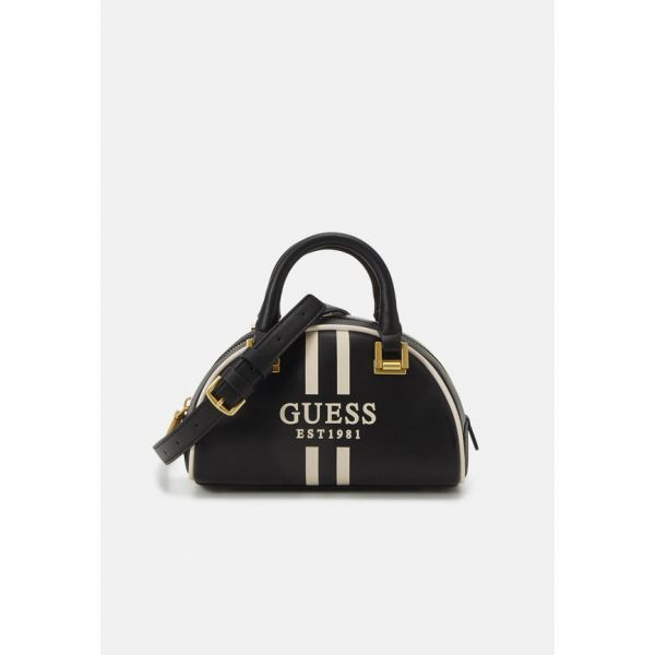 Guess Katey Faux Leather And Flocked Jacquard Satchel in Black