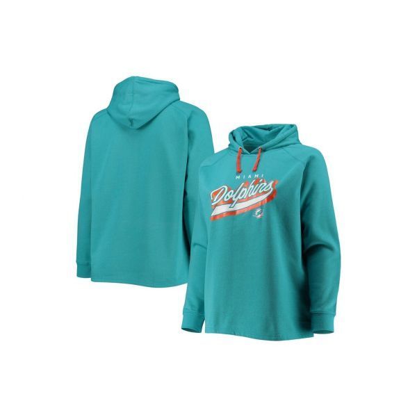 Women's Fanatics Branded Aqua Miami Dolphins Plus Size First Contact Raglan Pullover Hoodie