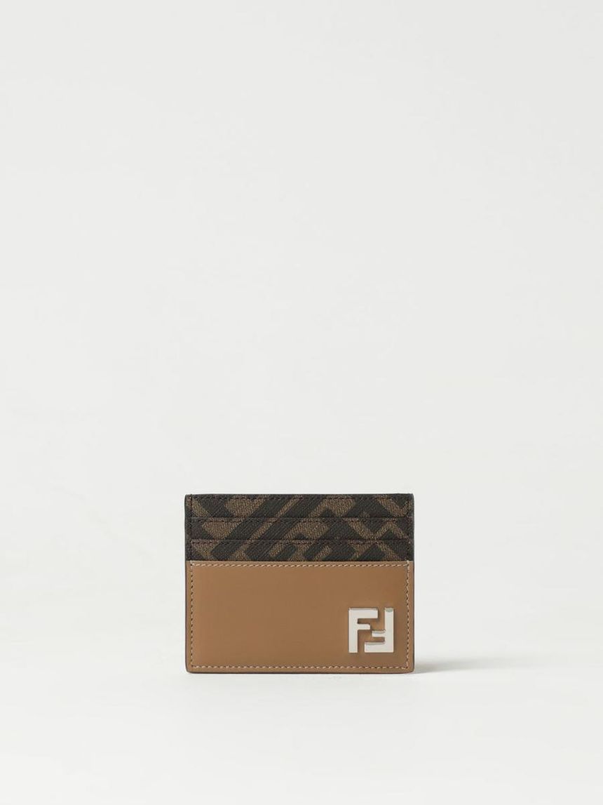 Fendi credit card holder in matt grain coated cotton with all-over monogram
