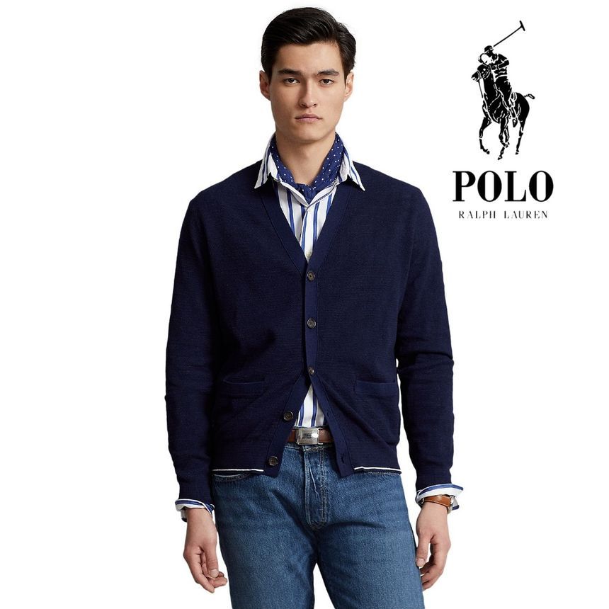 (해외) 폴로 랄프로렌 Polo Ralph Lauren 15107353 남자 텍스쳐드 코튼 린넨 혼방 V넥 가디건