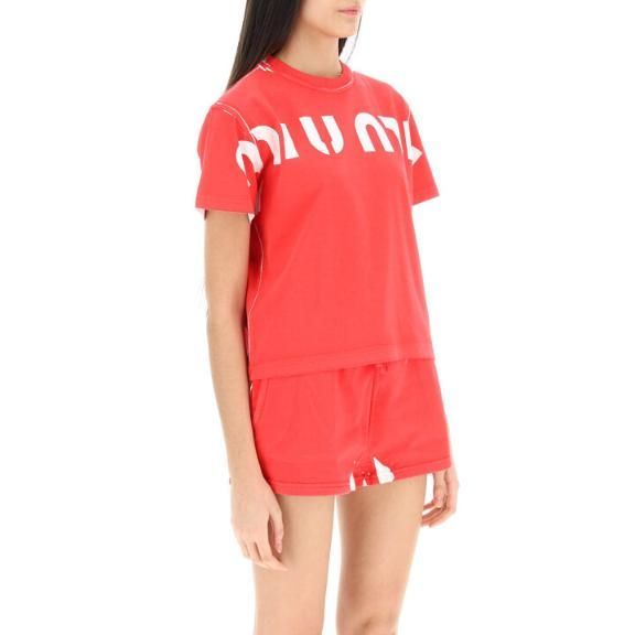 ★ Miu Miu / ミュウミュウ ★ プリント Tシャツ MJN458 ミュウミュウ プリントコットン Tシャツ コピー 2色 MJN458