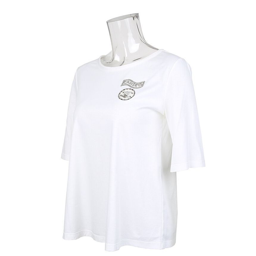 CHANEL CC Stone Logo Short Sleeve T-Shirt White 34 66144071