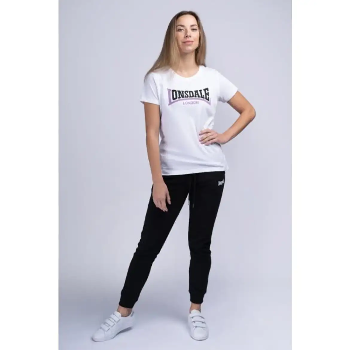 Lonsdale Tallow Women's T-shirt - Black/Marl Grey/White
