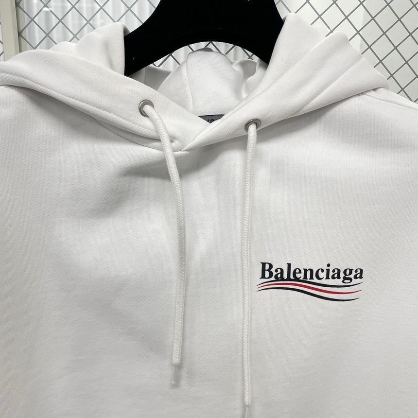 Balenciaga White Wave Logo Print Hooded Long Sleeve 12345