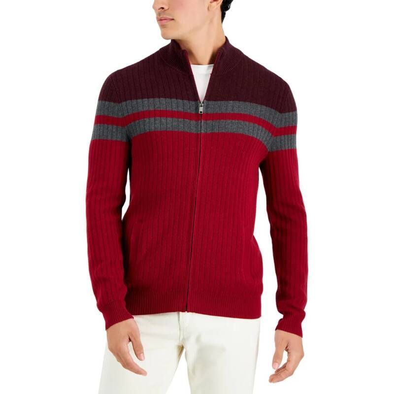 Alfani 4444039 Alfani Mens Mock Neck Colorblock Full Zip Sweater