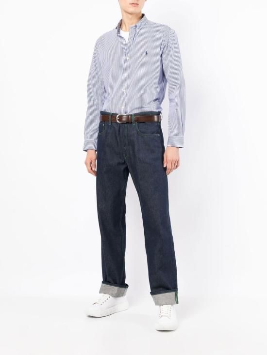 포니자수 클래식핏 스트라이프 셔츠 블루