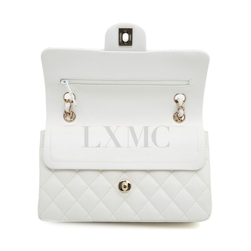 CHANEL Classic Small White Gold Flap Chain Shoulder Bag