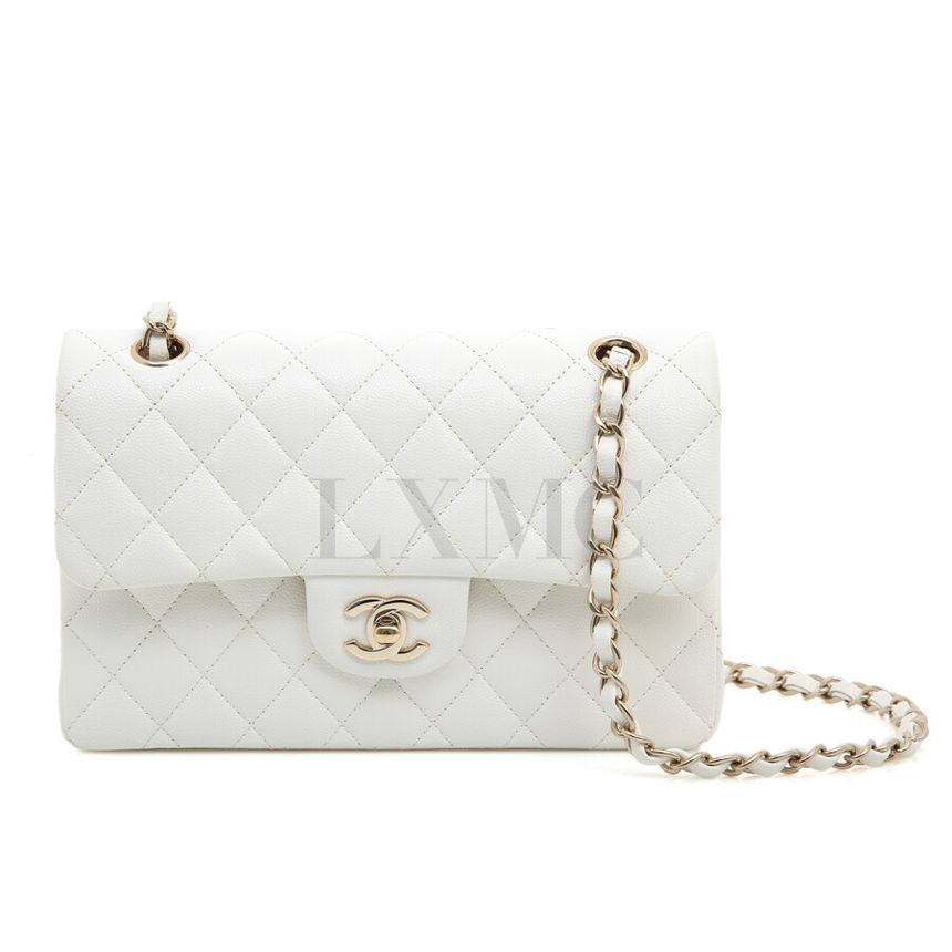 CHANEL Classic Small White Gold Flap Chain Shoulder Bag