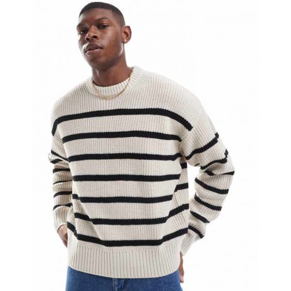 Bershka 5564579 Bershka striped knit sweater in ecru
