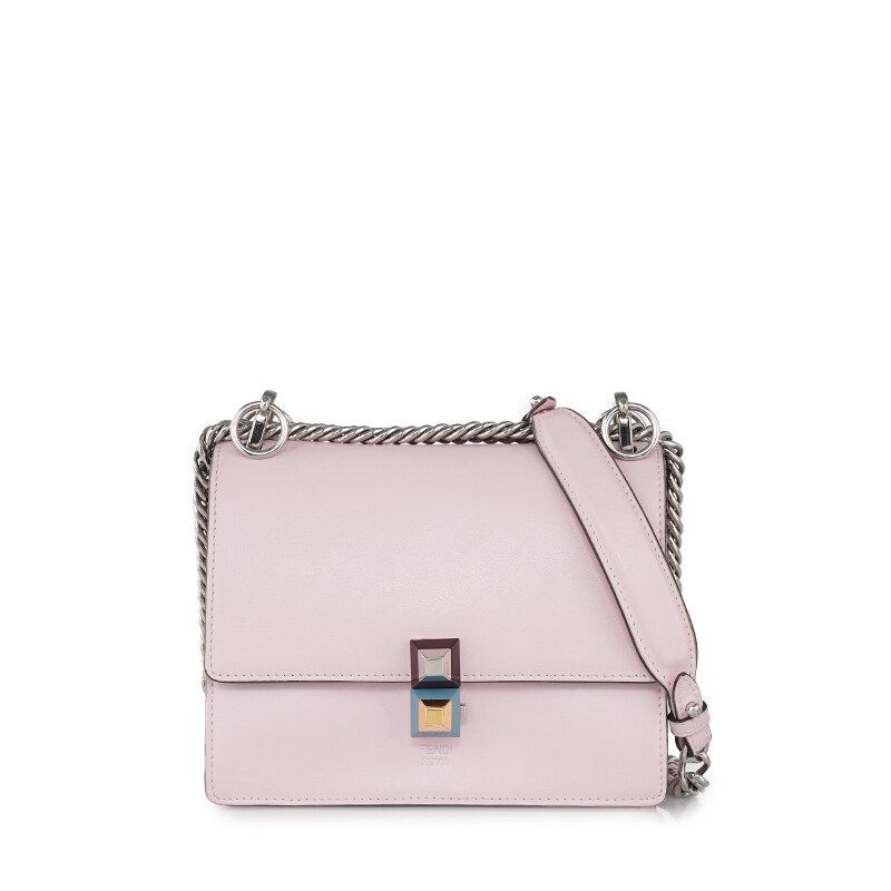 Fendi Light Pink Kan I Silver-Tone Chain Shoulder Bag