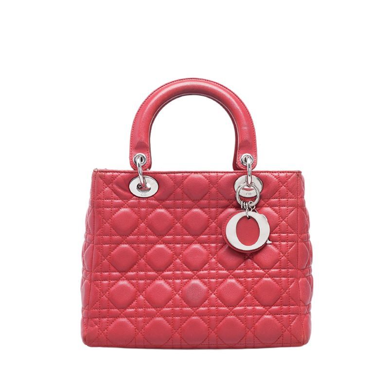 디올(Dior) | 레이디 디올 까나쥬 미듐 토트백 레드 은장 | 트렌비