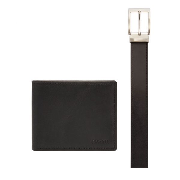 FOSSIL Derrick RFID 비폴드 & Flip ID 벨트 기프트 세트 블랙 2606823