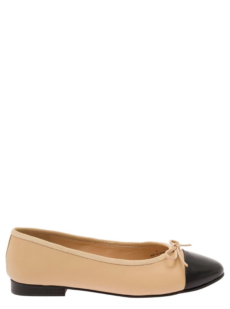 JEFFREY CAMPBELL Beige Ballet Flats with Contrasting Toe and Bow in Leather Woman JCSJCD205101NAT ()