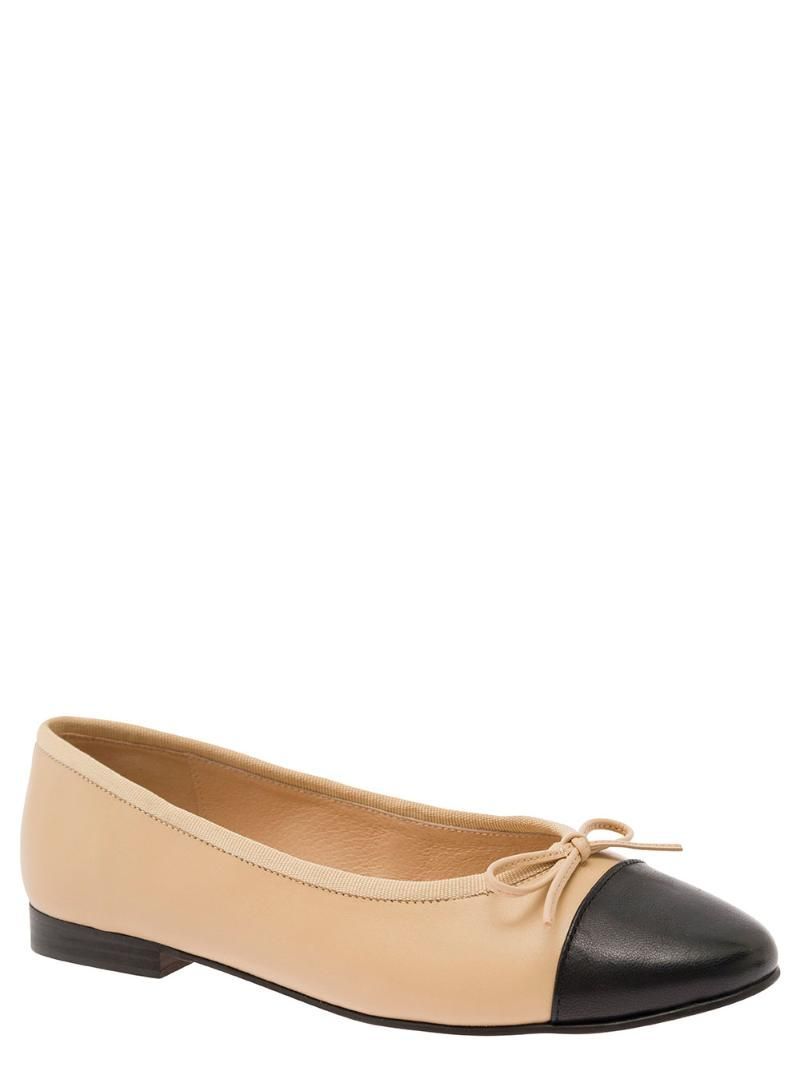JEFFREY CAMPBELL Beige Ballet Flats with Contrasting Toe and Bow in Leather Woman JCSJCD205101NAT ()
