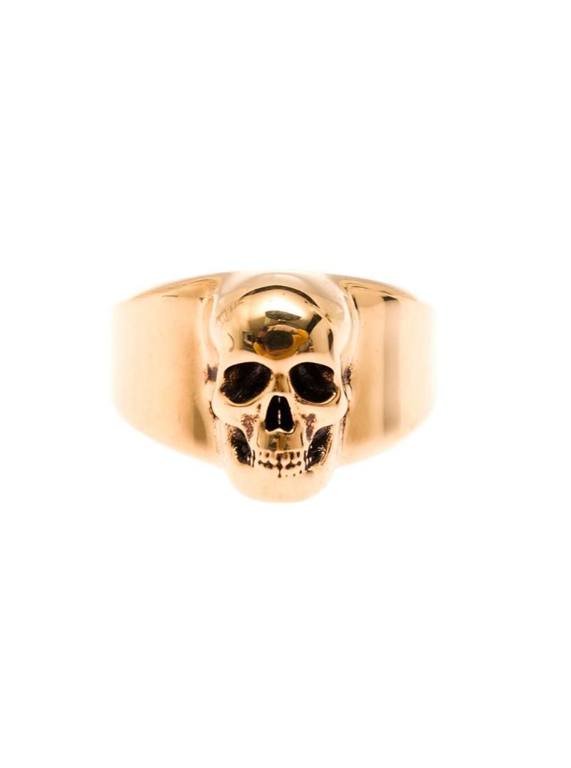 ALEXANDER MCQUEEN Alexander Mcqueen 남자의 해골 골드 컬러 황동 반지 705833J160G0448