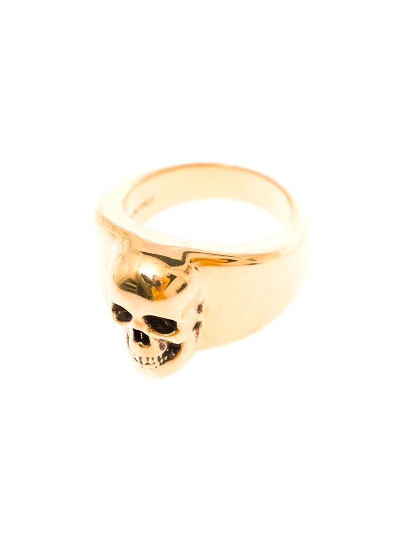 ALEXANDER MCQUEEN Alexander Mcqueen 남자의 해골 골드 컬러 황동 반지 705833J160G0448