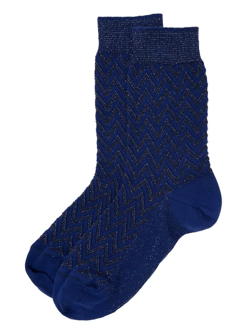 MISSONI 블랙 앤 블루 아이코닉 지그재그 쇼트 양말, 경량 Lam�� 니트 여성 Missoni CZ00CMD87730004