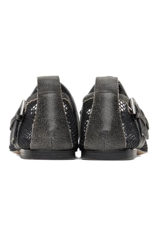 [OPEN YY]Black Mesh Buckle Ballerina Flats 241731F118005