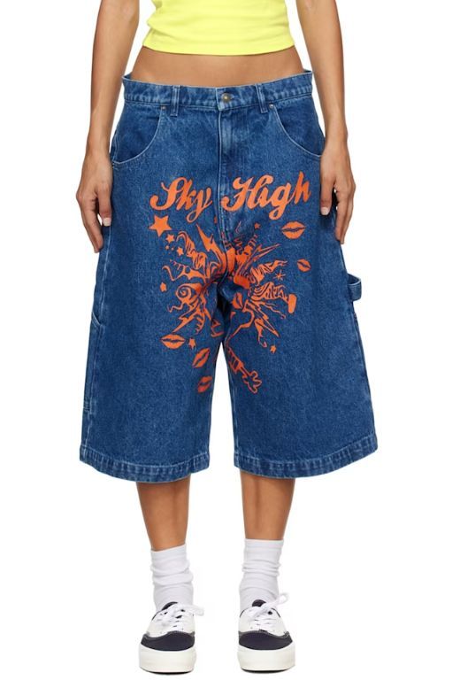 [Sky High Farm]Blue Mindblown Print Denim Shorts 242219F088000
