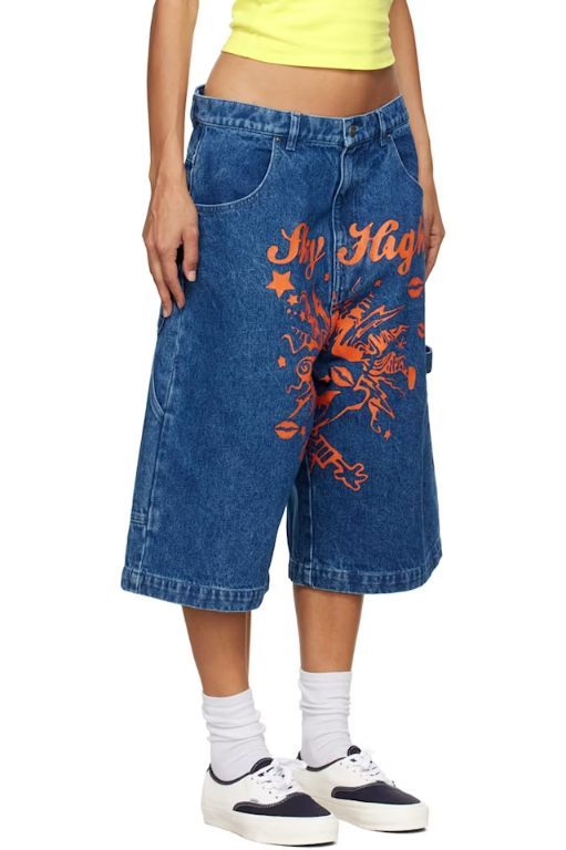 [Sky High Farm]Blue Mindblown Print Denim Shorts 242219F088000