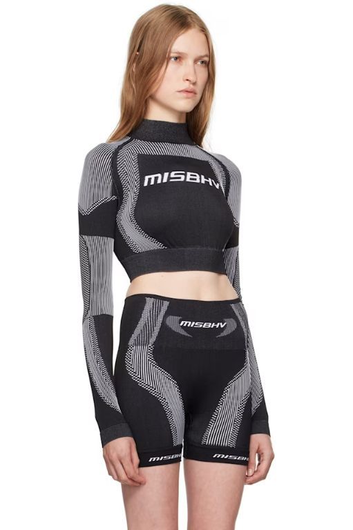 [MISBHV]Black Cropped Long Sleeve Sport Top 242937F561003