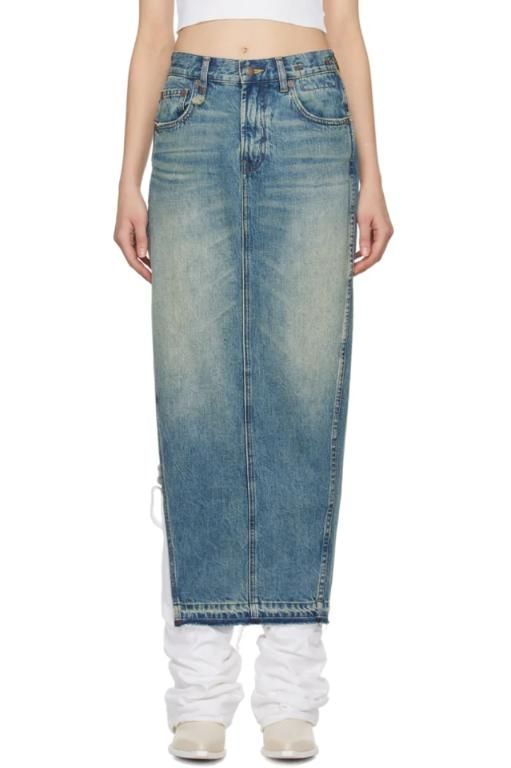 スカート R13 FW24 'Jesse' skirt (R13WD100D216B GARNETBLUE) R13 - Jesse Garnet Blue Distressed Denim Skirt | Mitchell Stores