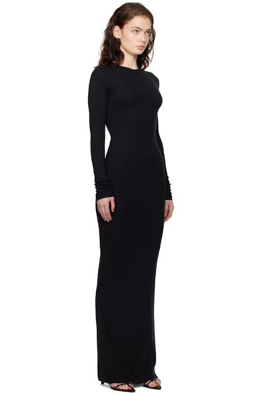 [ETERNE]Black Long Sleeve Crewneck Maxi Dress 251910F055002